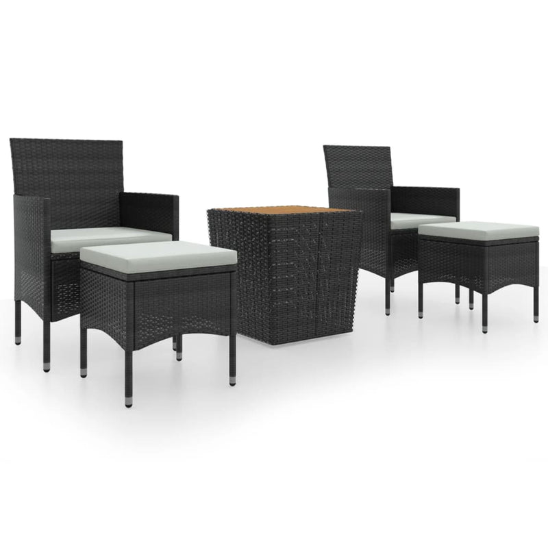 5 Piece Patio Bistro Set Poly Rattan & Solid Acacia Wood Black