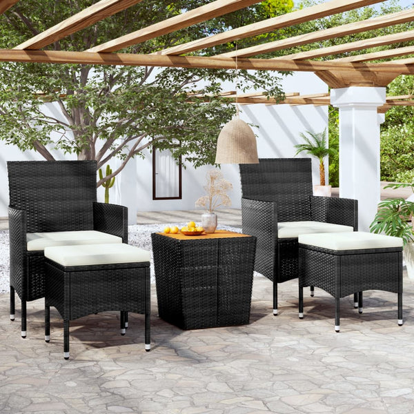 5 Piece Patio Bistro Set Poly Rattan & Solid Acacia Wood Black