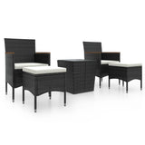 5 Piece Patio Bistro Set Poly Rattan and Tempered Glass Black