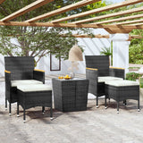 5 Piece Patio Bistro Set Poly Rattan and Tempered Glass Black