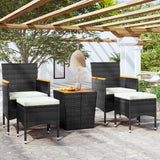 5 Piece Patio Bistro Set Poly Rattan & Solid Acacia Wood Black