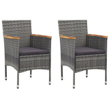 3 Piece Patio Bistro Set Poly Rattan and Tempered Glass Gray