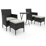 5 Piece Patio Bistro Set Poly Rattan and Tempered Glass Black