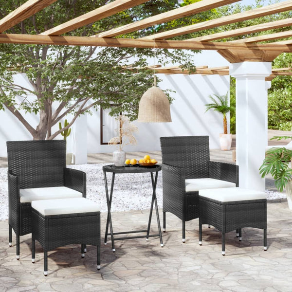 5 Piece Patio Bistro Set Poly Rattan and Tempered Glass Black