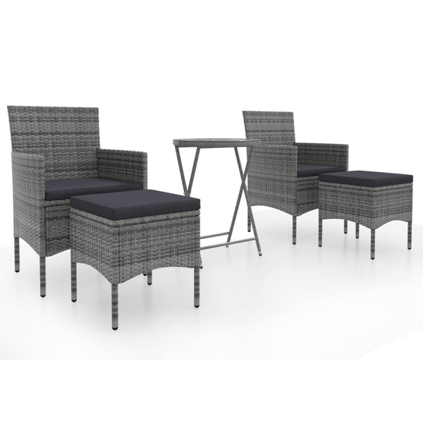 5 Piece Patio Bistro Set Poly Rattan and Tempered Glass Gray