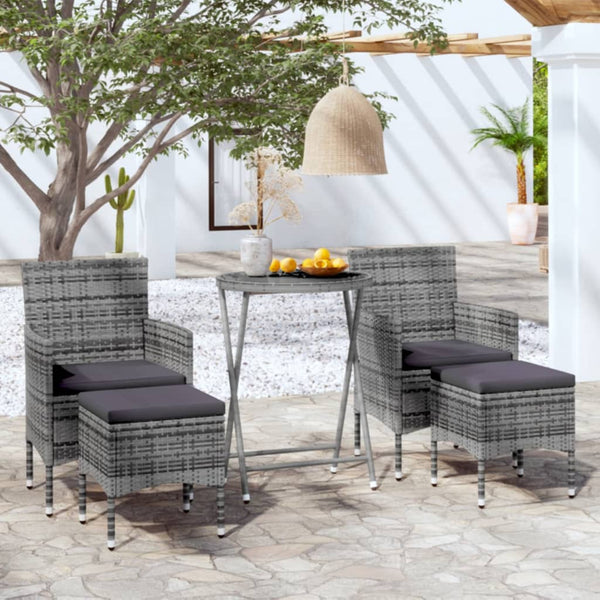 5 Piece Patio Bistro Set Poly Rattan and Tempered Glass Gray