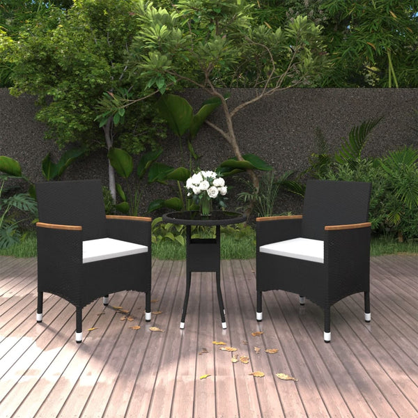 3 Piece Patio Dining Set Poly Rattan Black