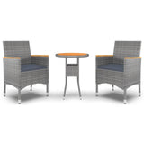 3 Piece Patio Dining Set Poly Rattan Gray