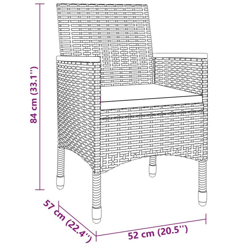 3 Piece Patio Dining Set Poly Rattan Gray