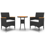 3 Piece Patio Dining Set Poly Rattan Black