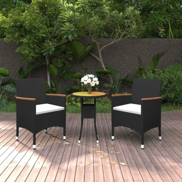 3 Piece Patio Dining Set Poly Rattan Black