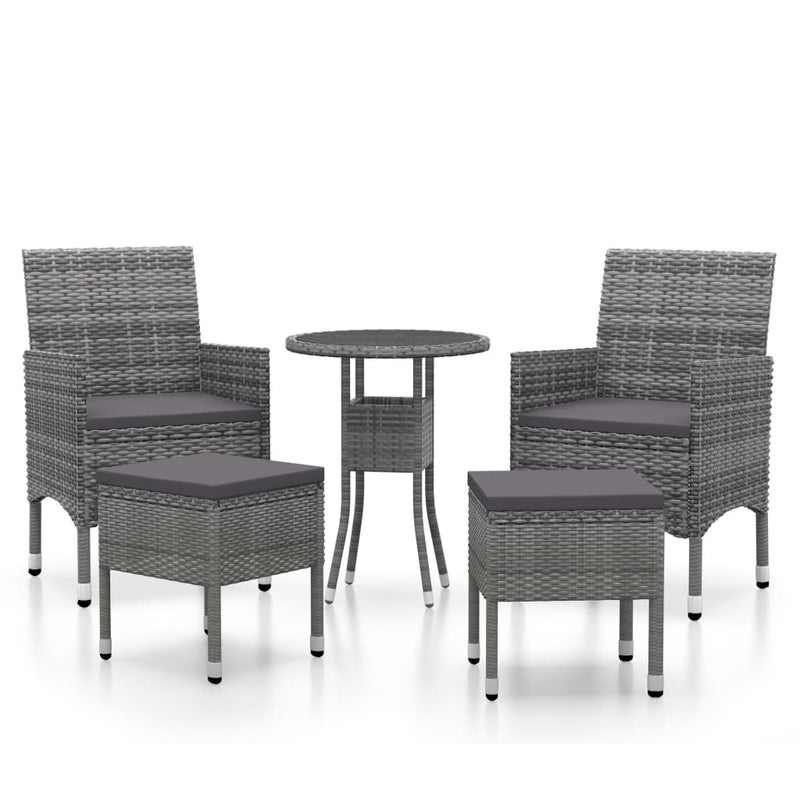 5 Piece Patio Lounge Set Poly Rattan Gray