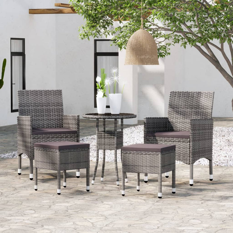 5 Piece Patio Lounge Set Poly Rattan Gray