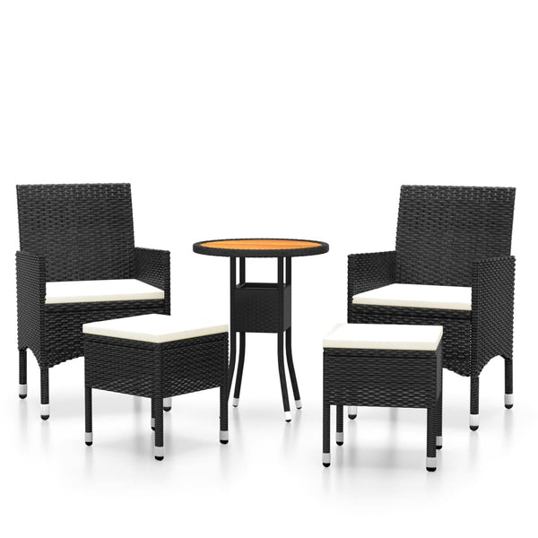 5 Piece Patio Lounge Set Poly Rattan Black