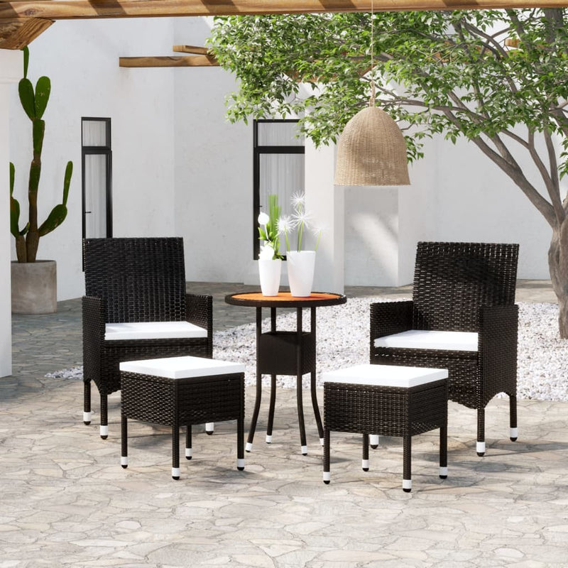 5 Piece Patio Lounge Set Poly Rattan Black