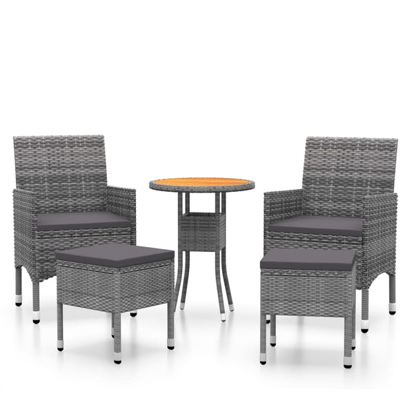 5 Piece Patio Lounge Set Poly Rattan Gray