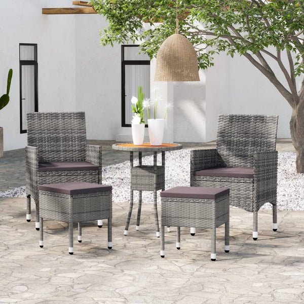 5 Piece Patio Lounge Set Poly Rattan Gray