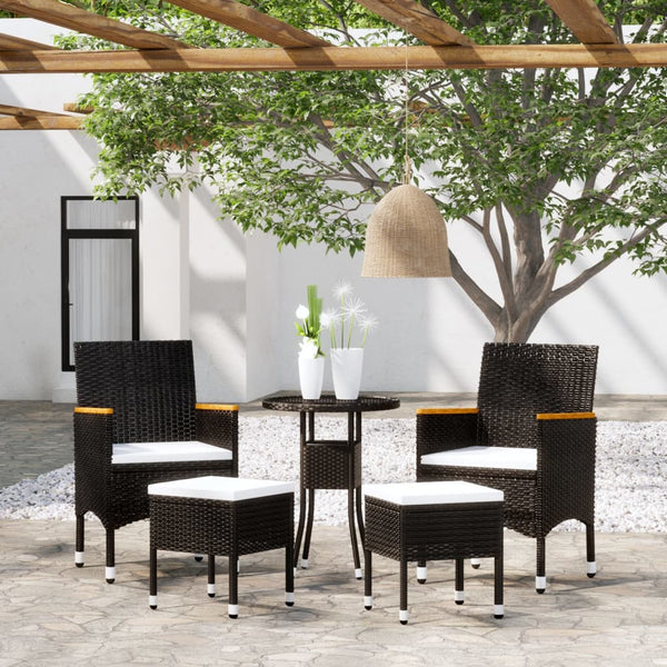 5 Piece Patio Lounge Set Poly Rattan Black