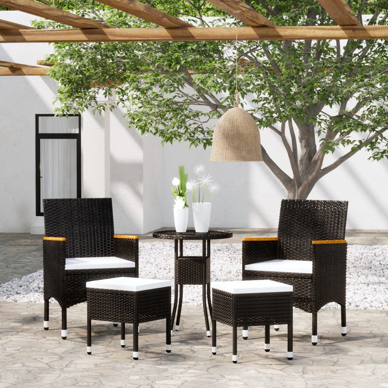 5 Piece Patio Lounge Set Poly Rattan Black