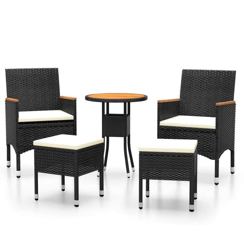 5 Piece Patio Lounge Set Poly Rattan Black