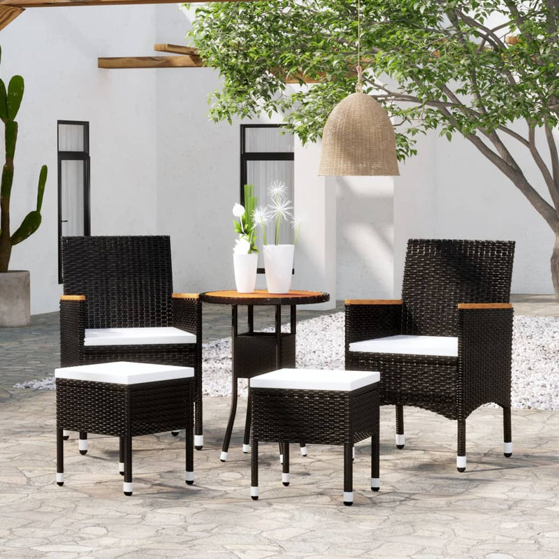 5 Piece Patio Lounge Set Poly Rattan Black