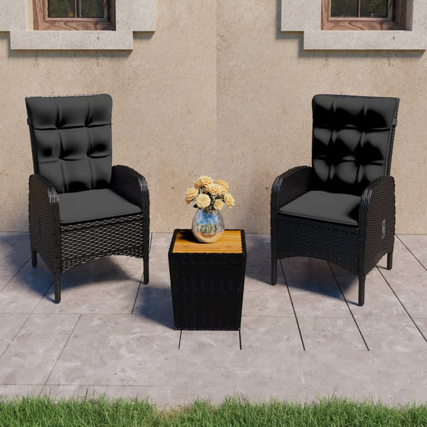 3 Piece Patio Bistro Set Poly Rattan and Acacia Wood Black