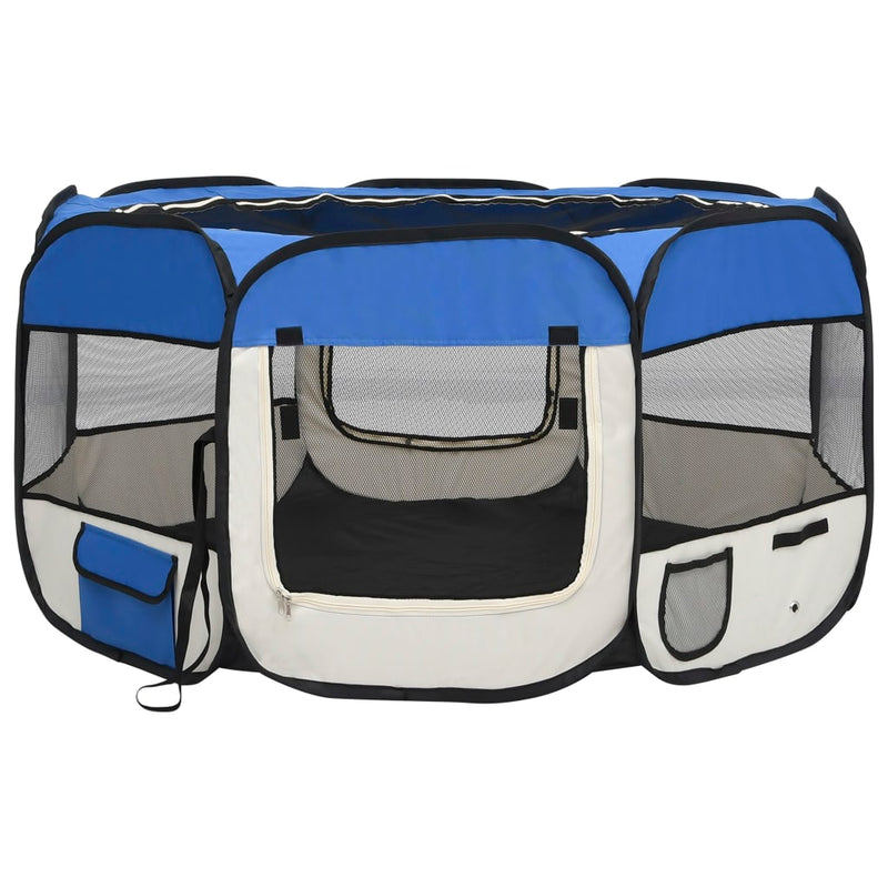 Foldable Dog Playpen with Carrying Bag Blue 49.2"x49.2"x24"