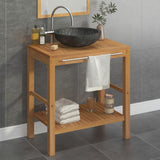 Bathroom Vanity Cabinet Solid Teak with Sink Marble Black