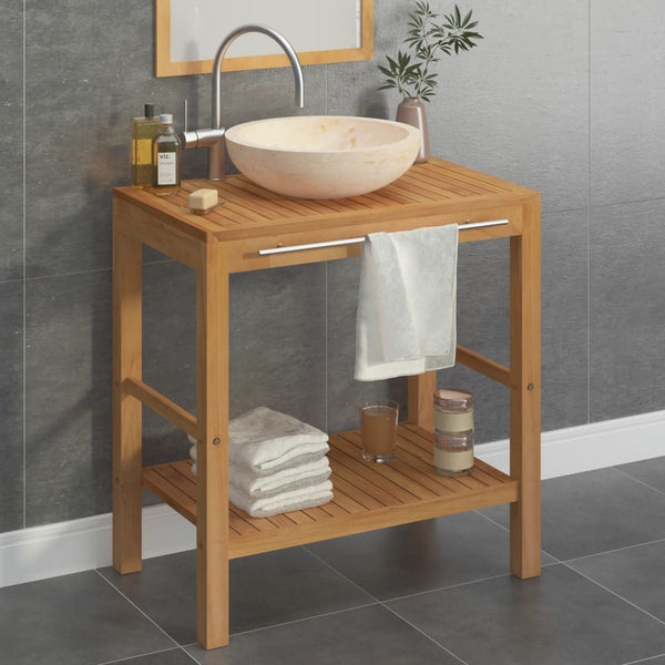 Bathroom Vanity Cabinet Solid Teak with Sink Marble Cream