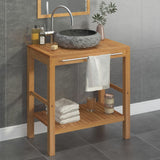 Bathroom Vanity Cabinet Solid Teak with Sink Marble Black