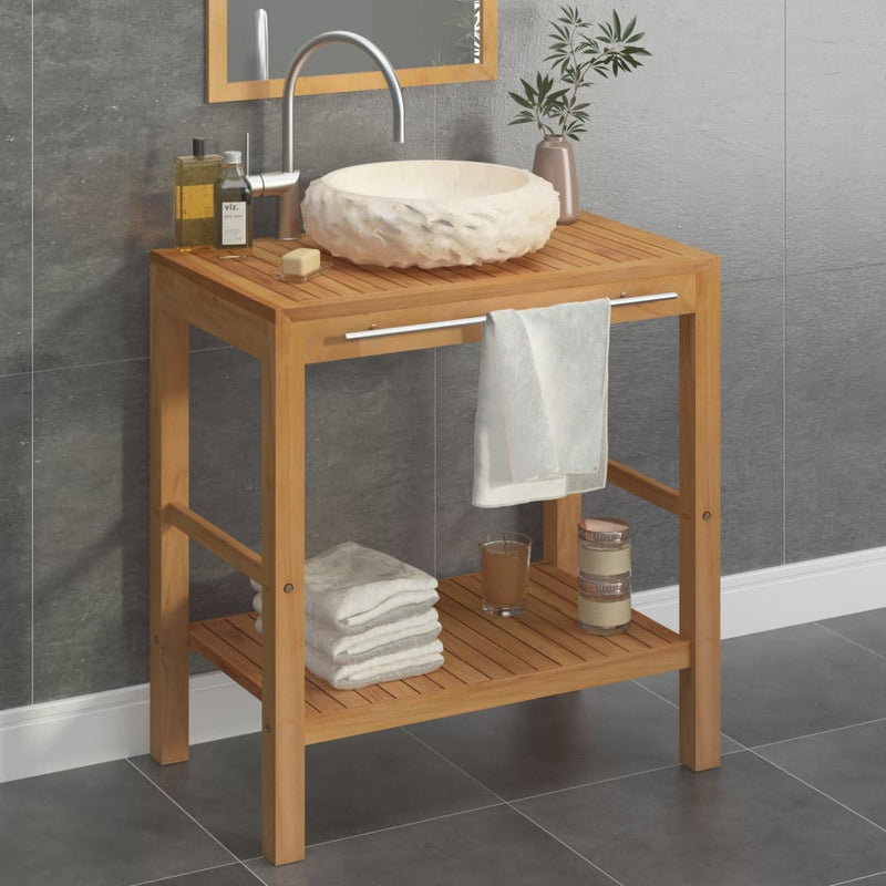 Bathroom Vanity Cabinet Solid Teak with Sink Marble Cream