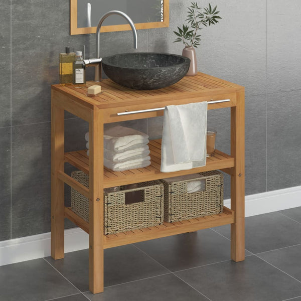 Bathroom Vanity Cabinet Solid Teak with Sink Marble Black