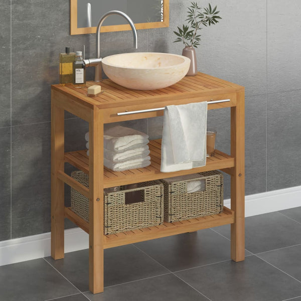 Bathroom Vanity Cabinet Solid Teak with Sink Marble Cream