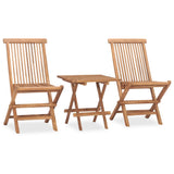 3 Piece Folding Patio Dining Set Solid Teak Wood