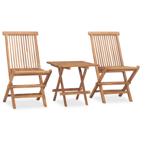 3 Piece Folding Patio Dining Set Solid Teak Wood