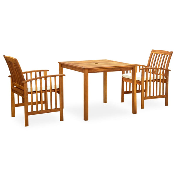 3 Piece Patio Dining Set with Cushions Solid Acacia Wood