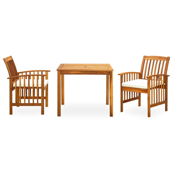 3 Piece Patio Dining Set with Cushions Solid Acacia Wood