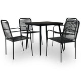 5 Piece Patio Dining Set Cotton Rope and Steel Black