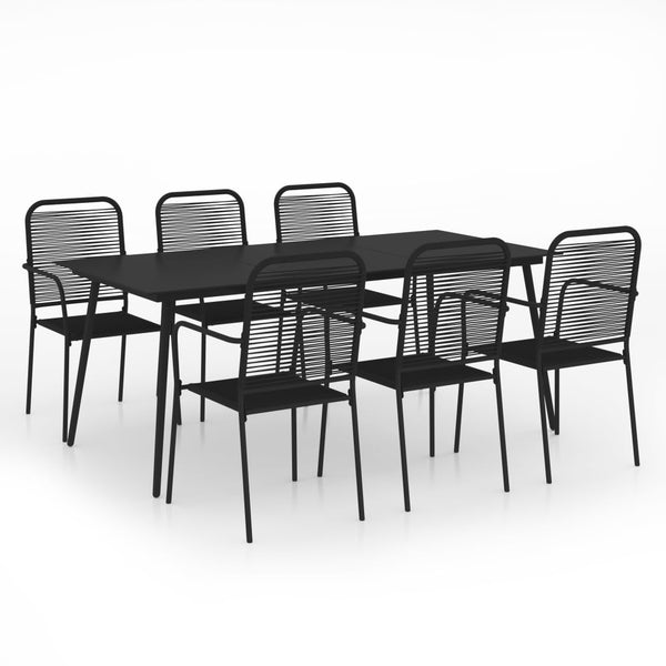 7 Piece Patio Dining Set Cotton Rope and Steel Black