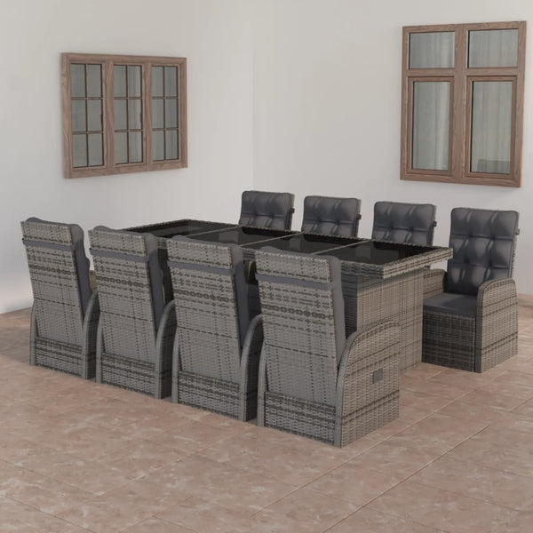 9 Piece Patio Dining Set with Cushions Poly Rattan Gray