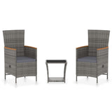 3 Piece Patio Lounge Set with Cushions Poly Rattan Gray