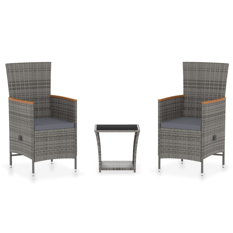 3 Piece Patio Lounge Set with Cushions Poly Rattan Gray