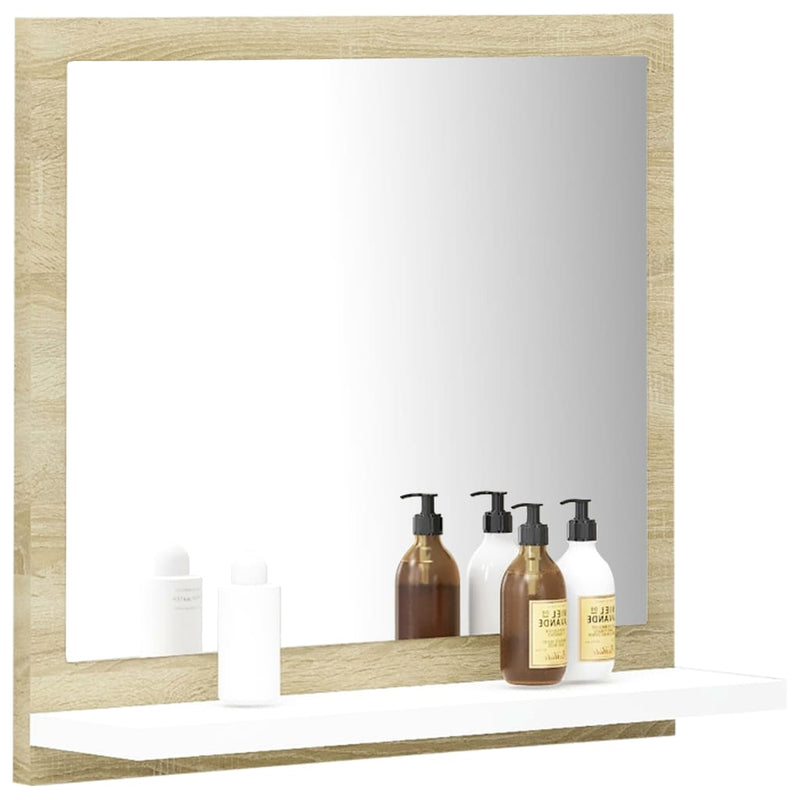 Bathroom Mirror White and Sonoma Oak 15.7"x4.1"x14.6" Engineered Wood