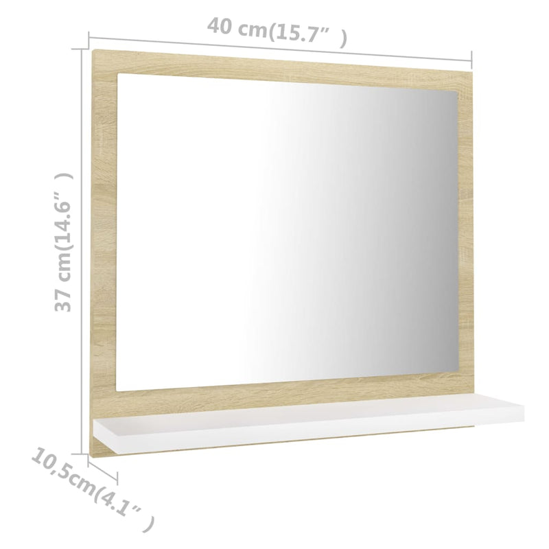 Bathroom Mirror White and Sonoma Oak 15.7"x4.1"x14.6" Engineered Wood