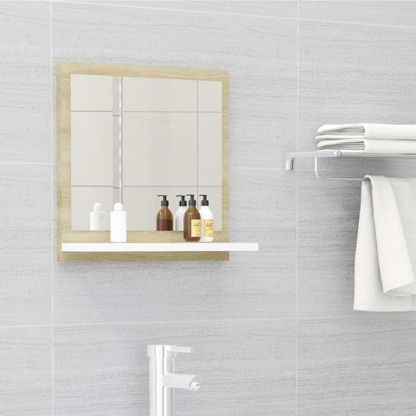 Bathroom Mirror White and Sonoma Oak 15.7"x4.1"x14.6" Engineered Wood