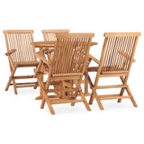 5 Piece Folding Patio Dining Set Solid Teak Wood