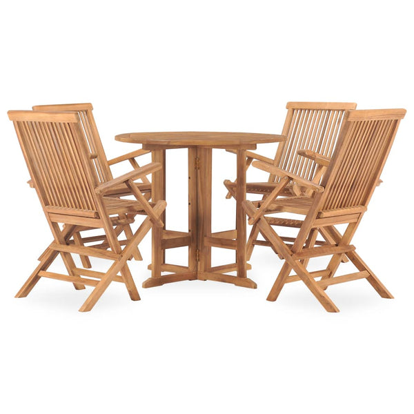 5 Piece Folding Patio Dining Set Solid Teak Wood