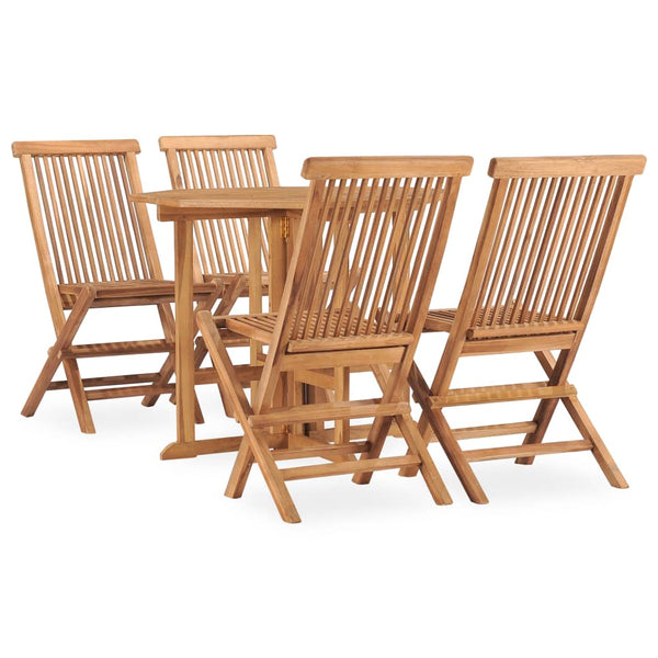 5 Piece Folding Patio Dining Set Solid Teak Wood