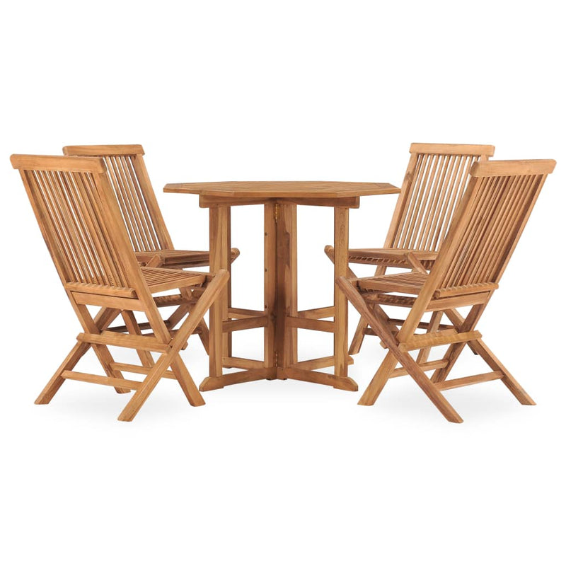 5 Piece Folding Patio Dining Set Solid Teak Wood