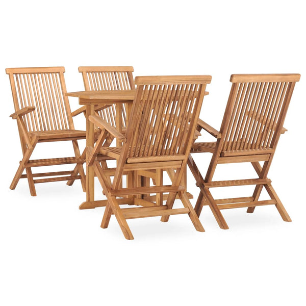 5 Piece Folding Patio Dining Set Solid Teak Wood